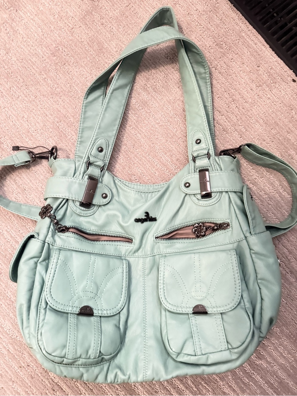 Angel Kiss Mint Green Shoulder Bag with Front Pockets